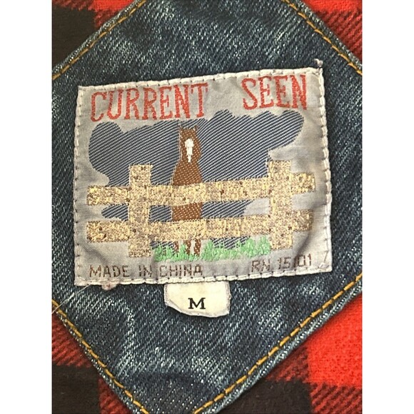 Current Seen Vintage 80s Chore Coat Denim Buffalo Plaid Flannel Lined Size M - Picture 7 of 9